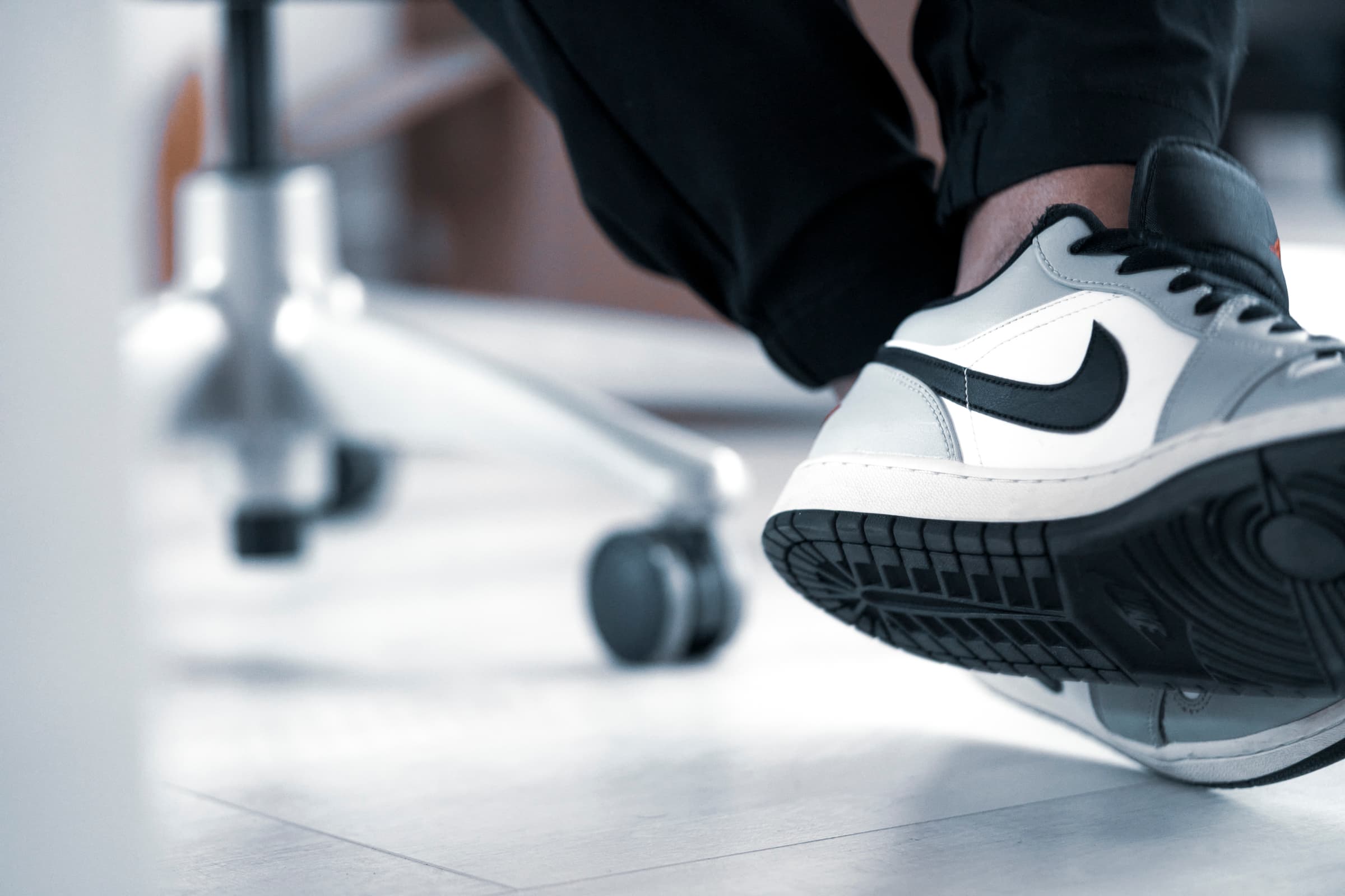 Close-up of a Nike sneaker from an unusual perspective